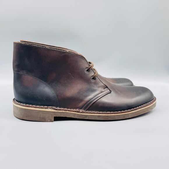 Clarks Boots Mens 11.5 Chocolate Brown Leather Bushacre 2 Chukka Ankle Lace Up - Picture 1 of 11